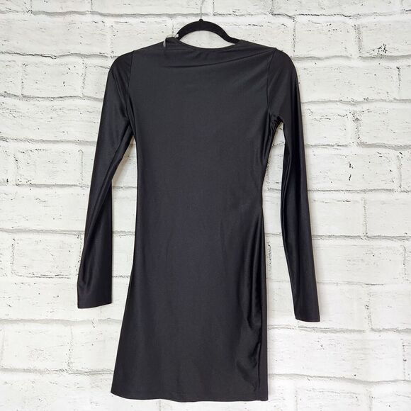 Attirance Long Sleeve Cut Out Mini Dress Twist Front Womens Medium LBD - Picture 3 of 8